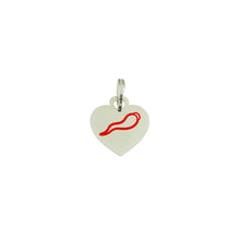 Charm in argento rodiato  a forma di cuore con cornetto portafortunasmalto rosso inciso moschettone a scatto